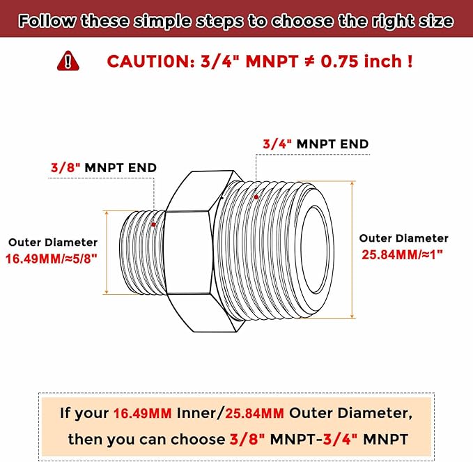 Pack of 4, 3/4" MNPT To 3/8" MNPT Solid Brass Hex Nipple Hose Connectors, Male Pipe Adapter for Pipe Leak Repair, Bathroom Remodeling, Tool Extension, Compression