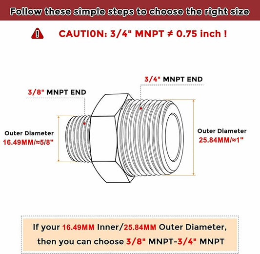 Pack of 4, 3/4" MNPT To 3/8" MNPT Solid Brass Hex Nipple Hose Connectors, Male Pipe Adapter for Pipe Leak Repair, Bathroom Remodeling, Tool Extension, Compression