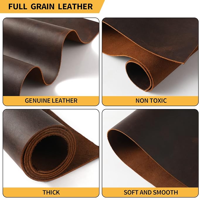 RingSun Genuine Leather Sheets for Crafts 6''X12'' Full Grain Leather Tooling Leather (2mm) Thick Cowhide Leather Pieces Square, Red Brown
