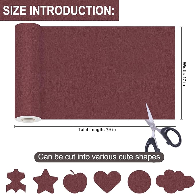 Self Adhesive Leather Repair Patch, Leather Patches for Furniture, Leather Repair Tape for Couch Sofa Car Seat Chair Furniture Repair, Leather Repair Kit (Dark Red-Litchi Grain, 17X79 Inch)