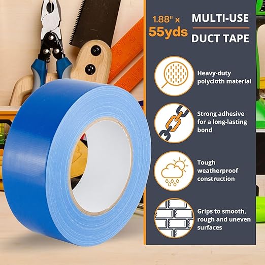 GTSE Blue Duct Tape, 2 Inches x 55 Yards (164 ft), Heavy Duty, Waterproof Repair Tape for Indoor or Outdoor Use, 1 Roll