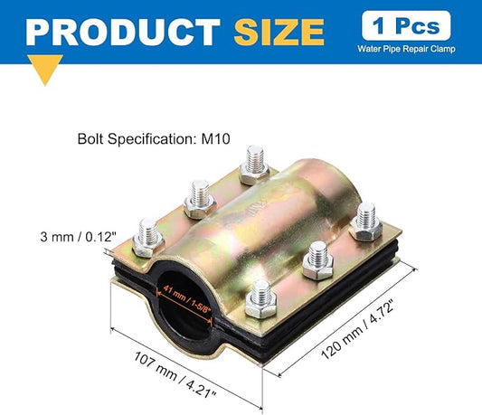 Water Pipe Repair Clamp, 4.72 Inch Length, 1-5/8 Inch ID Carbon Steel Leak Sealer Clamp, Leak Stoppers Pipe Repair Kit for 41mm OD PE PVC PPR Steel Iron Pipes