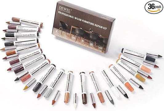 DEWEL Wood Furniture Markers & Filler Sticks Repair Kit, New Improved 18 Colors Touch Up Markers and Wax Sticks - Cover Damaged Wooden Surface and Floor, for Pet Scratches, Stains, Cracks and Dents