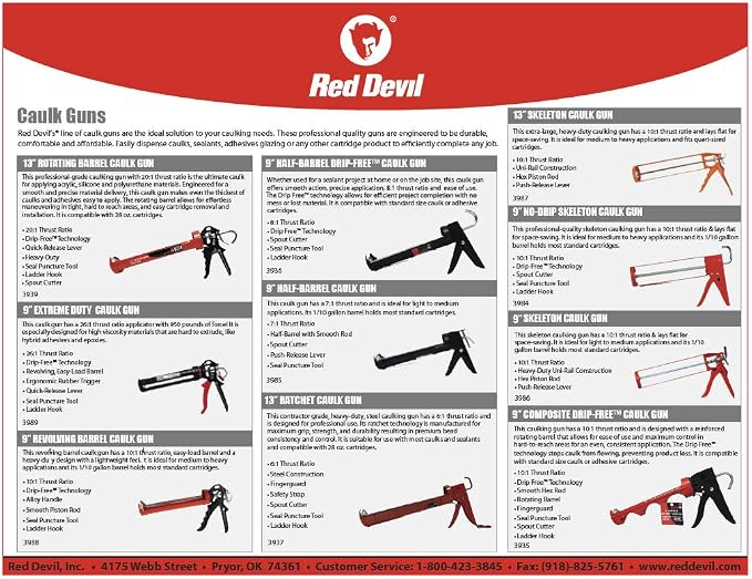 Red Devil 3989 9" Extreme Duty Caulk Gun - Hand Caulking Gun - Thrust Ratio 26:1, Black 9" (Pack of 12)