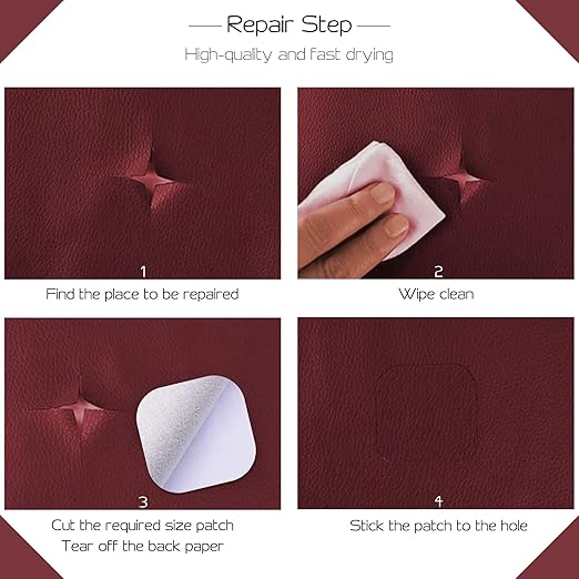 Leather Repair Patch, Self-Adhesive Leather Repair Tape, Large Reupholster Leather Patches for Furniture Couch Chairs Car Seat (Dark Red, 17x79 inch)