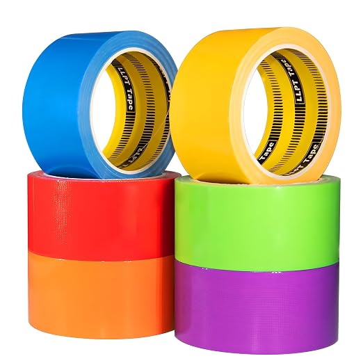 LLPT Rainbow Colored Duct Tape 2 Inch x 45 Ft Per Roll 6 Premium Packs | Assorted Colorful, RoHS, Weather Resistant, No Residue Hand Tearable for Moving Packing Color Coding Art Craft DIY Project
