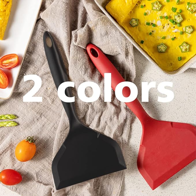 Silicone Tamagoyaki Spatula - Wide, Nonstick, Heat-Resistant for Egg, Fish, Burgers, Steak, Pizza - Red
