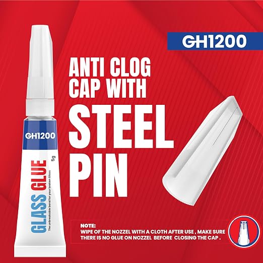 GH1200 Glass Glue Clear Repair Heavy Duty (5g x 5 PCs) Stain & Spot Free, with Fast Setting, Super Glue for Glass, Bowls, Articrafts, Crystals & More