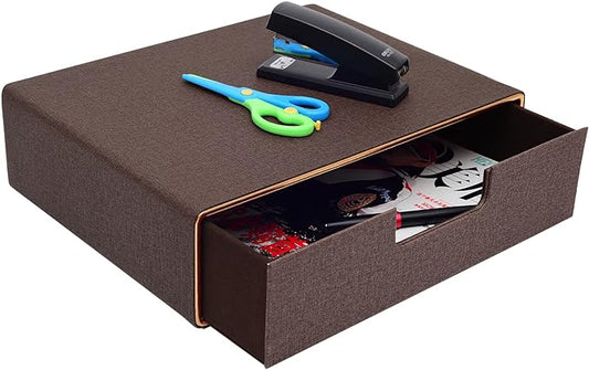 PU Leather Stackable Organizer Drawer, Executive Office Supplies Desktop Filing A4 File Cabinet/Holder for Jewelry/Bill/Paper/Documents/Makeup Home Decor Stationery Storage Box, Coffee