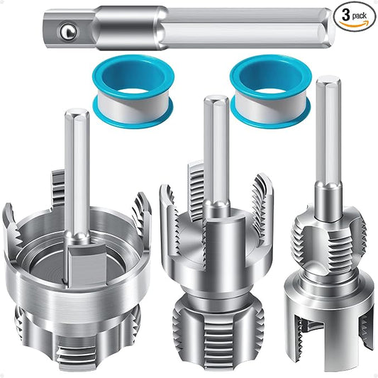 3PCS PVC Pipe Threader Kit for Drill,Internal & External Threads | Fits 1/2", 3/4" and 1" PVC pipes; drill-compatible tools create clean internal and external threads for plumbing repairs.