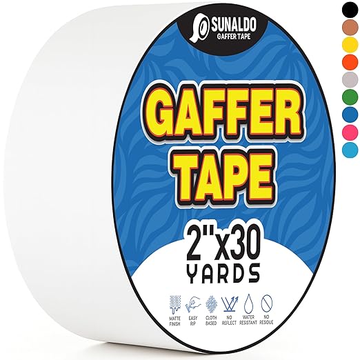 Gaffers Tape Heavy Duty, Easy to Rip, Residue-Free Professional Grade Floor Tape for Electrical Cords, Matte Finish Non Reflective, Weather Resistant (1, White, 2" x 30 Yards)
