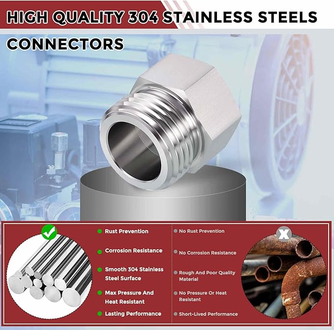Pack of 1, 3/4" Male GHT to 1/2" FeMale NPT Solid 304 Stainless Steel Hex Bushing, Hose Fittings Adapter Reducer for Pipe Leak Repair, Bathroom Remodeling, Tool Extensions