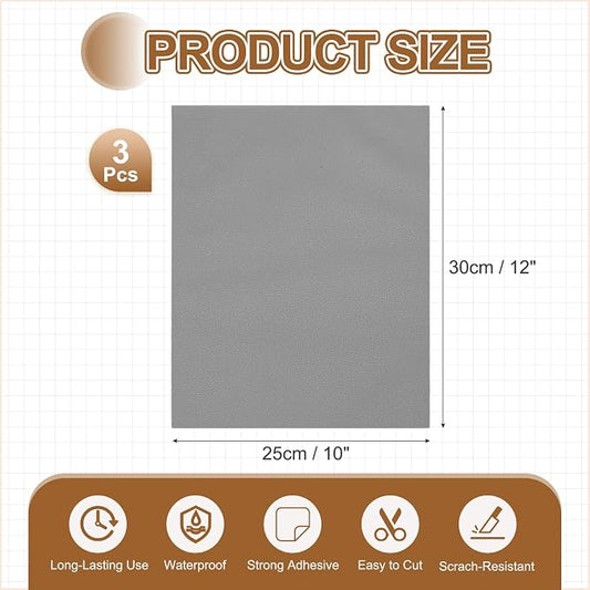 MECCANIXITY 3 Pcs Leather Repair Patch 10"x12" Self-Adhesive Leather Vinyl Repair Tape Kit for Furniture Couches Sofa Chair Car Boat Seats Jackets, Gray
