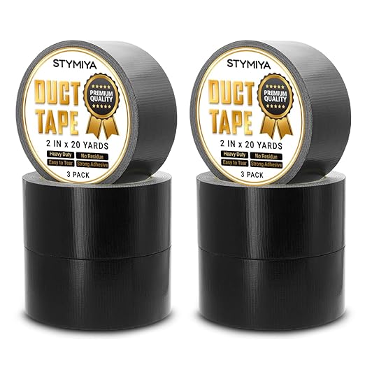 Black Duct Tape Heavy Duty: Wide Waterproof Outdoor Duck Furniture Repair Tape Bulk - Strong Adhesive Weather UV Resistant No-Residue Masking Tapes Patterns Variety Pack (6, Black)
