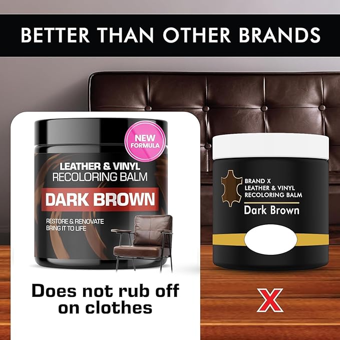 FORTIVO Leather Recoloring Balm, Leather Color Restorer, Scratch Remover, Couch Paint and Repair, Leather Balm for Couches - Dark Brown