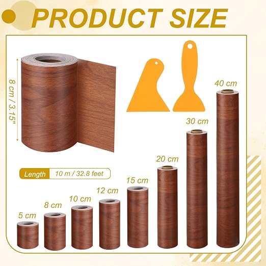 PATIKIL Wood Grain Repair Tape, 3" x 33' Self Adhesive Realistic Wood Tape with Scraper Durable Repair Patch for Furniture Floor Window Door Table DIY Home Decor, Brown Wood Grain