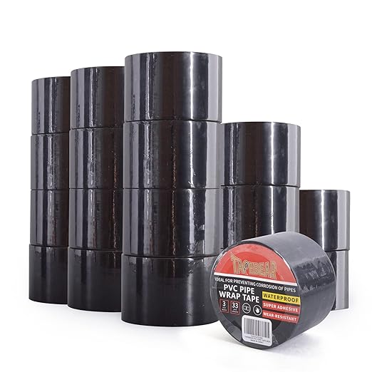 TAPEBEAR Corrosion Protection Pipe Tape, Wrap Pipe Tape for Drain Pipe, Metal Electrical Outdoor Underground Pipe, Waterproof PVC Black Tape, Duct Anti-Corrosion and Protection,3Inch X 33Yard,18rolls