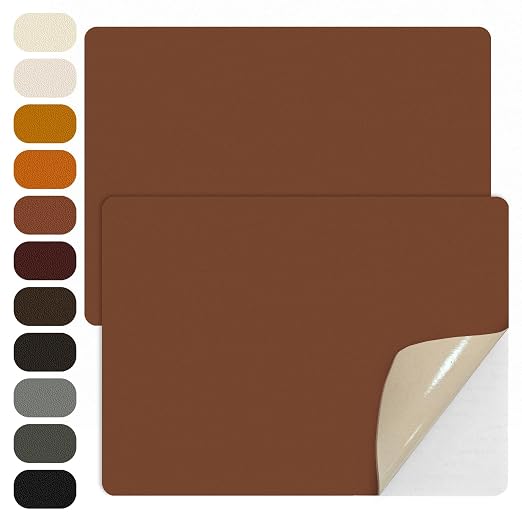WILDREEDS 2 Pcs 8 x11 Inch Leather Repair Patches, Self-Adhesive Leather Patch for Sofas, Couch, Furniture,Tote Bags, Car Seats (Brown)