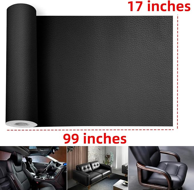 Leather Repair Kit, 17 x 99 Inches, Black, Classic Style, Self-Adhesive Tape, Vinyl & Leather Repair Kit, Car & Furniture Repair