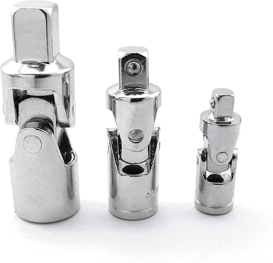 heyous 3pcs Universal Joint Set, 1/4, 3/8 & 1/2 in. Drive, Flexible Ratchet Angle Extension Bar Socket Adapter