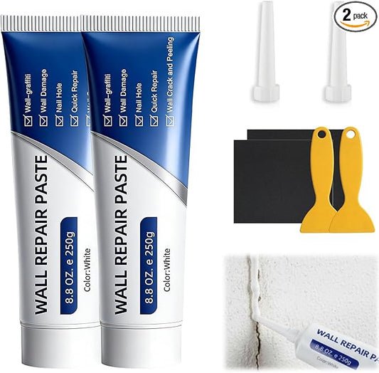 Drywall Repair Kit, 2PCS Wall Repair Paste Tube, Quick Drying & Efficient Wall Repair Paste, Multi-Functional White Wall Mending Agent Repair Kit for DIY Fix, Holes & Cracks