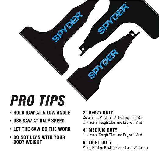 Spyder 6-Inch Scraper Blade Attachment for Reciprocating Saws, for Removing Rubber-Backed Carpet and Other Soft Materials Over Large Areas (00321)