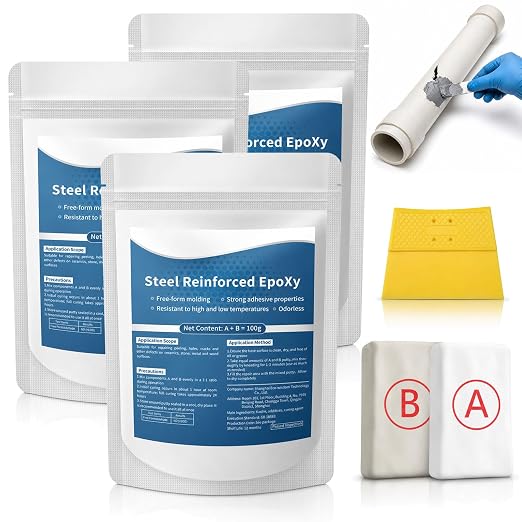 Strong Clay Iron Adhesive, Steel Reinforced Epoxy Putty, Repair Putty Waterproof, Heat Resistant Drillable, Filler for Metal PVC Pipe, Plastic Wood Ceramic, Easy Operation, Strong Adhesion (3PCS)