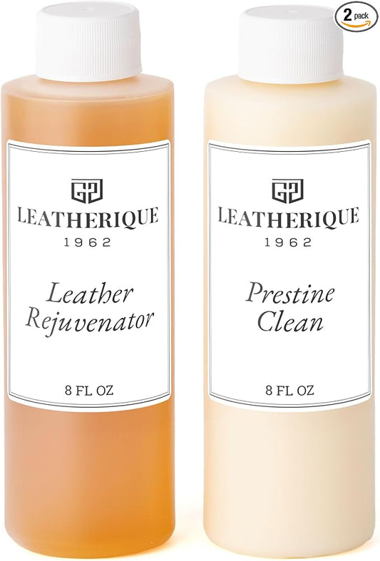 Leatherique Leather Care & Preservation Set - 8 oz | Leatherique Rejuvenator Oil & Prestine Clean 2-Step System | Softens, Conditions & Preserves Leather | Perfect for Cars, Furniture, Saddles & More
