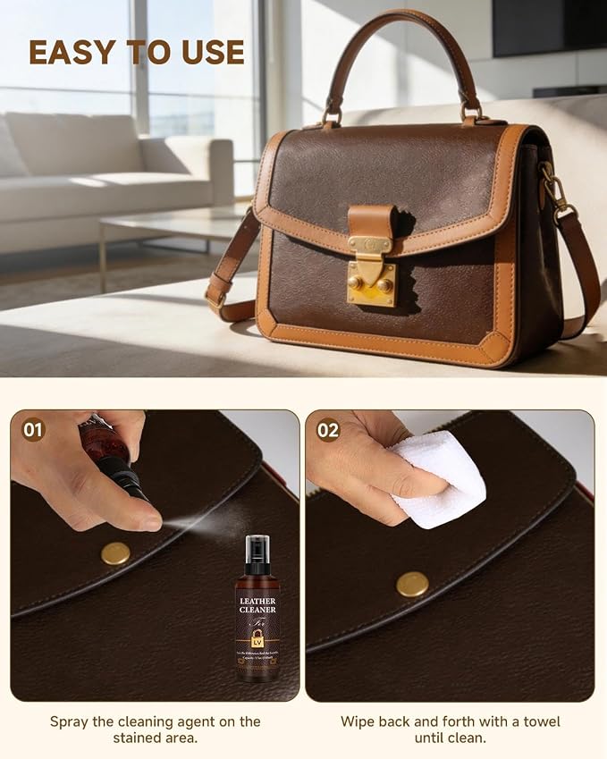 Leather Cleaner Set for Louis Vuitton, Powerful Stain Removal | Eliminate Stains, Oil, and Dirt, Restores Original Shine to Bags, Non-Toxic Formula, Suitable for LV Leathers