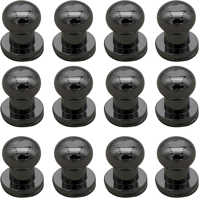 Denailey 12 Sets Solid Brass Round Head Button Stud Screw Leather Rivet Chicago Screws Button Rivets for Leather Craft Belt Wallet Handbag Repairs Decoration (Round Head Size 6mm, Shiny Gunmetal)