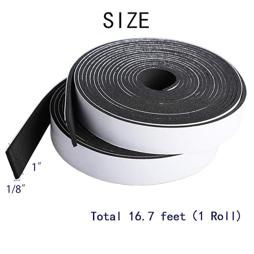 High Density Foam Tape 1" x 1/8" x 16.7Ft,Weatherproof Adhesive Foam Seal Strip for Doors Windows Car Insulation, Heat Resistant Flame Retardant Soundproofing, Easy Cut & Install