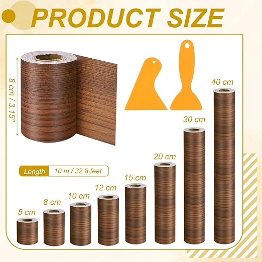 PATIKIL Wood Grain Repair Tape, 3" x 33' Self Adhesive Realistic Wood Tape with Scraper Durable Repair Patch for Furniture Floor Window Door Table DIY Home Decor, Teak