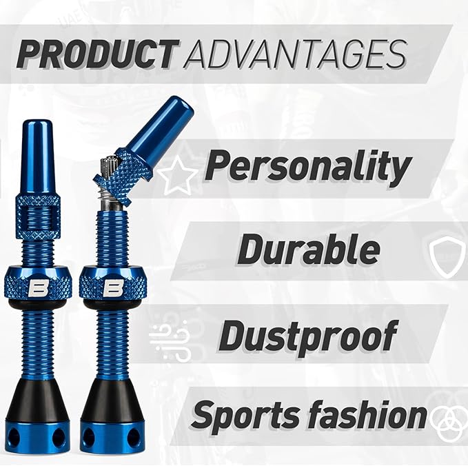 BWSHLF Tubeless Presta Valve Stem 40/44/55/60/65/70/80/100 mm, Super Light Alloy Presta Valve Stem Kit with Valve Core Remover Tool and Valve Stem Caps - Multiple Color and Size Options(Pair)