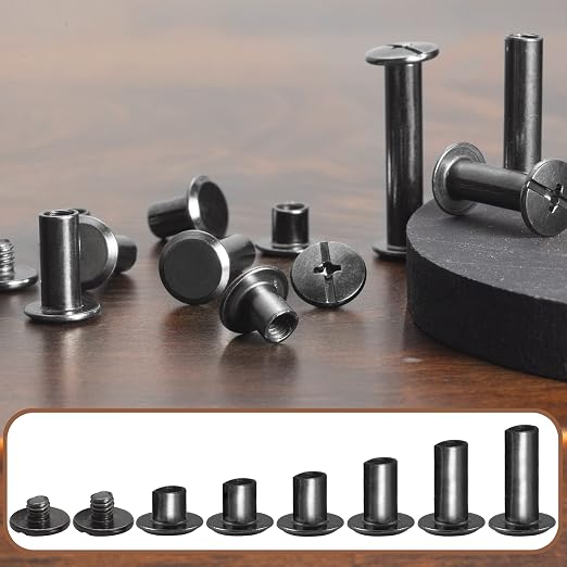 YORANYO 110Sets Chicago Screws Leather Rivets Assorted Screw Rivets Chicago Binding Screws for Decorate and Repair Leather Craft Belt Bag Shoes Purse Bookbinding (Gunmetal Black, M5*4,5,6,8,10,12)