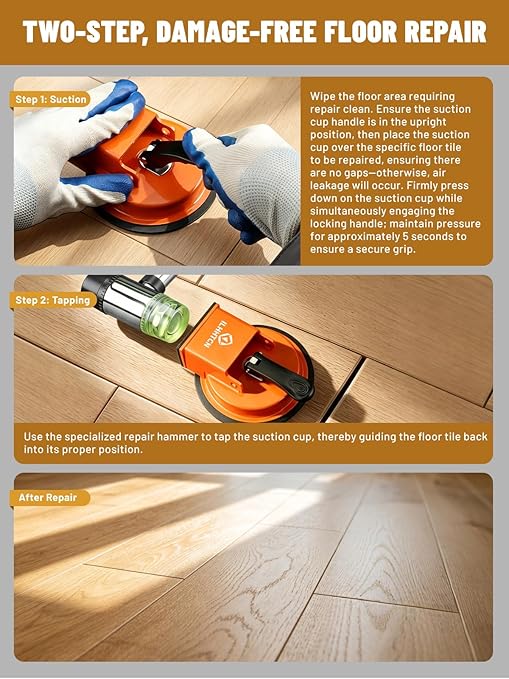 Laminate Floor Gap Fixer Tool Repair Kit, LVP Flooring Suction Cup Tool for Gaps, Heavy Duty Joint Puller Tools with 5 Reusable Sticky Pads & Rubber Mallet, Professional Hardwood Plank Closer (Green)
