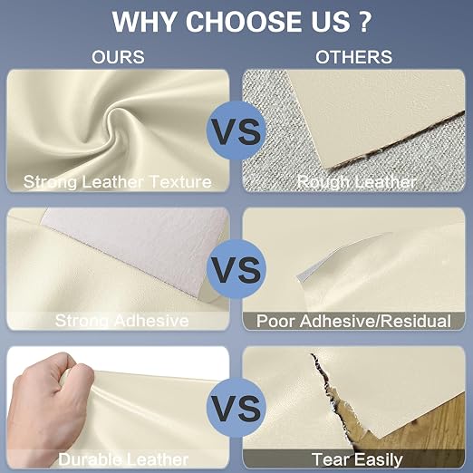 Self Adhesive Leather Repair Patch Kit, 31.4 in x 16 in Large Vinyl Leather Repair Tape for Furniture, Car Seat, Couch, Sofa, Chair Smooth Beige White