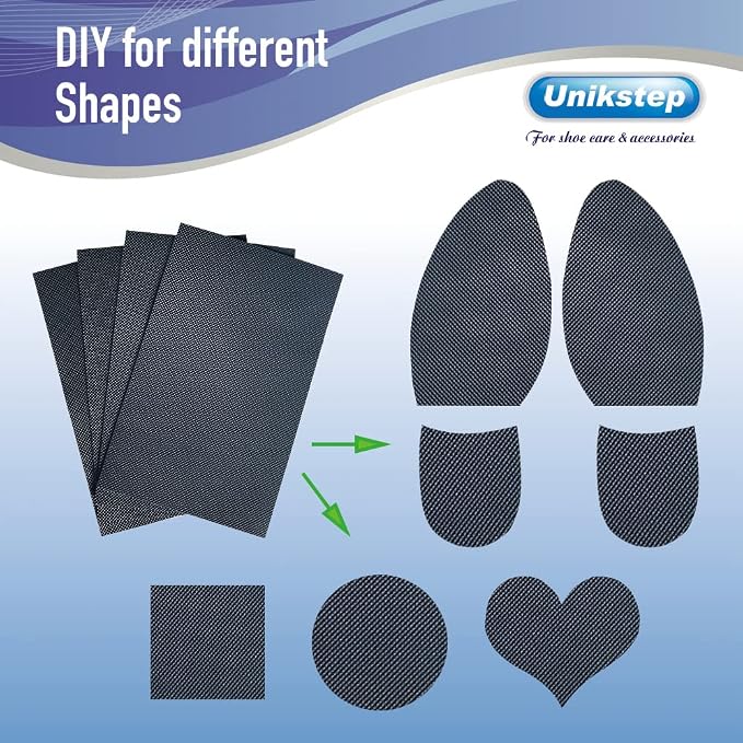 Unikstep 4 Pieces Shoe Sole Protectors, Shoe Bottom and Heel Anti Slip Grip Pads, Self Adhesive Non Skid Noise Reduction Sticker (Black)
