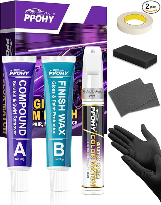 Galactic Aqua (221) Touch Up Paint Pen for Toyota with A/B Wax-PPOHY OEM Exact Match,Complete Scratch Repair Kit,Quick Dry 2-In-1 Tip / Brush,Anti-Rust Waterproof Paint for Camry,Corolla,RAV4,Highlander