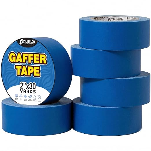 Gaffers Tape Heavy Duty, Easy to Rip, Residue-Free Professional Grade Floor Tape for Electrical Cords, Matte Finish Non Reflective, Weather Resistant (6, Blue, 2" x 30 Yards)