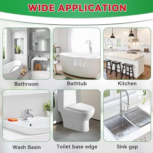 White Silicone Caulk Bathroom, White Caulking Silicone Waterproof, Bathroom Caulk for Kitchen & Bathroom, Shower, Countertops, Long-lasting, Shrink & Crack Proof
