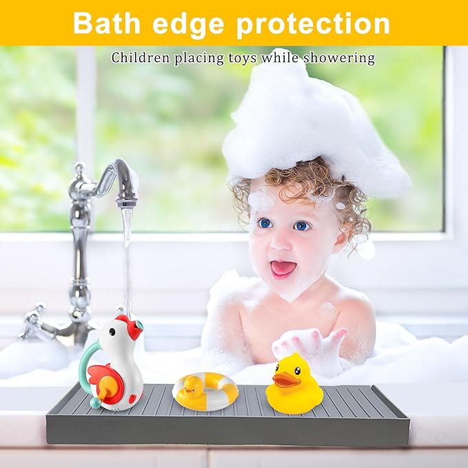 Silicone Sink Edge Protectors - Multifunction Accessories, Splash Guard & Draining Mat for Kitchen, Bathroom Sink, Steel, Granite, Quartz Countertops (Gray, 4 * 30in)
