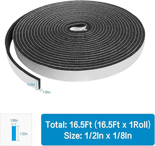 DGSL Foam Insulation Tape, 1/2In x 1/8In x16.5Ft Weather Stripping Door Seal Strip for Doors and Windows,Sliding Doors, Soundproofing Door Seal,Weatherstrip,Air Conditioning Seal Strip