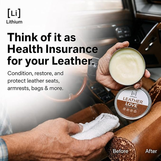 Lithium Leather Love Car Leather Cleaner and Conditioner - Deep Hydrating All Natural Premium Care For Car Interior that Restores, Rehydrates and Protects (8oz)