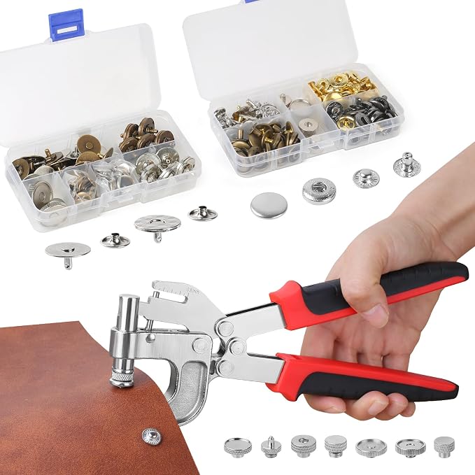Snap Fastener Tool Kit, 40 Sets15MM Metal Snaps for Leather & 20 Sets 18MM Magnetic Buttons, 4 Color Leather Button Snap, 2 Color Magnetic Snaps Kit for Fabric, Wallet, Canvas(Total 60Sets)
