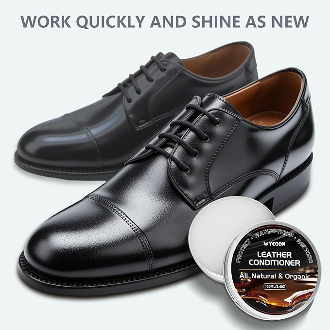 Leather Recoloring Balm with 100ml Mink Oil Conditioner | Black Repair Kit, Dye & Color Restorer for Furniture, Sofa, Car Seats, Bags | Restore Faded & Scratched Surfaces