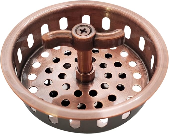 Westbrass A213-11 3-1/2" Wing Nut Twist Style Large Kitchen Sink Basket Strainer, Antique Copper