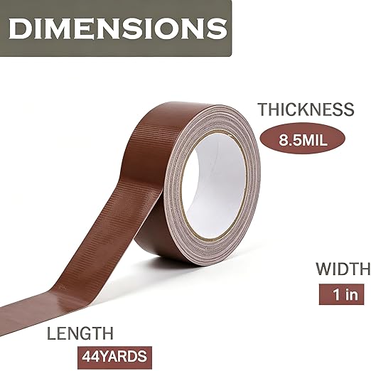 Heavy Duty Duct Tape 1 Inch X 44 Yards, Multi Purpose Dark Brown Duct Tape, No Residue, Waterproof and Tear by Hand - for Repairs, Industrial, Professional Use