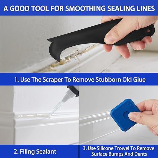 Caulk Tool Kit - 12-Piece Plastic Silicone Caulking Tools for Tile Sealing & Grouting Silicone Finishing Tools for Tile and Grout Smoothing(Blue)