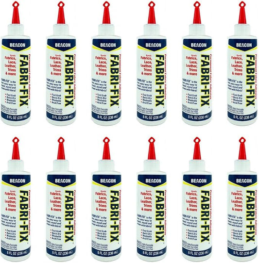 BEACON Fabri-Fix Bonding Solution - Fast Grab & Quick Dry for Fabric, Leather & More - No Heat, No Mess & Burn-Free, 8-Ounce, 12-Pack