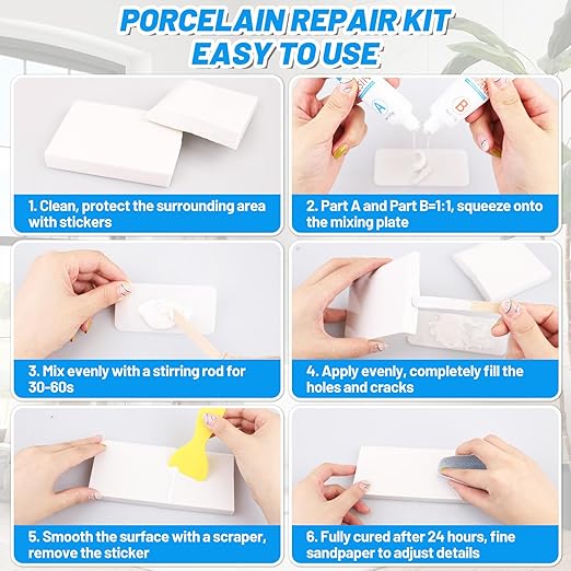 Bath Repair Kit White, Endhokn Enamel, Porcelain, Acrylic, Fiberglass, Ceramic Sink, Tub Tile Toilet Shower Kit & Tray & Chip & Pedestal Crack Hole Scratches Repair